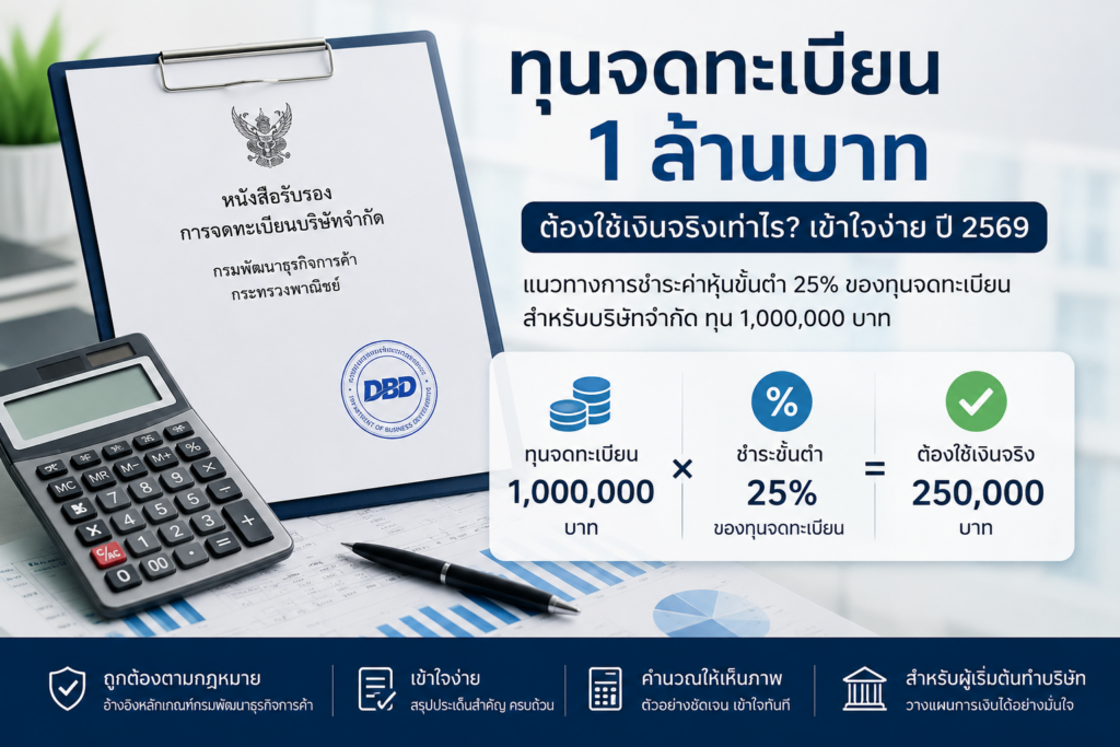 ทุนจดทะเบียน 1 ล้านบาท ต้องใช้เงินจริงเท่าไร